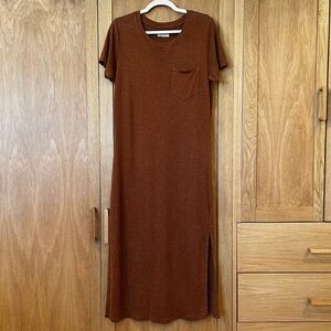 Outerknown Hemp Tencel Short Sleeve Maxi Dress Chestnut Brown Size Small Beach